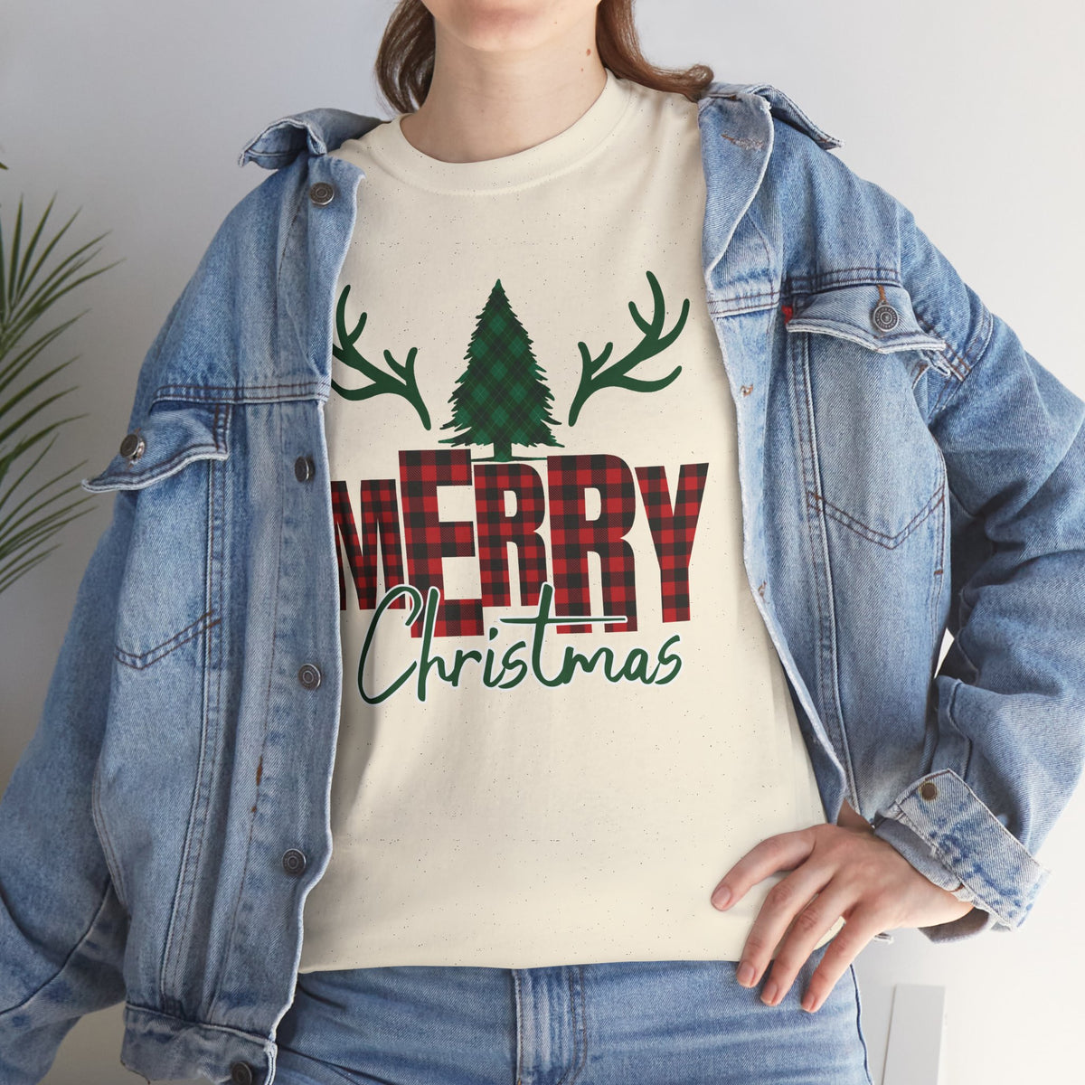 Buffalo Plaid Christmas Shirt, Merry Christmas Graphic Tee, Rustic Farmhouse Holiday T-Shirt, Red Plaid Xmas Gift