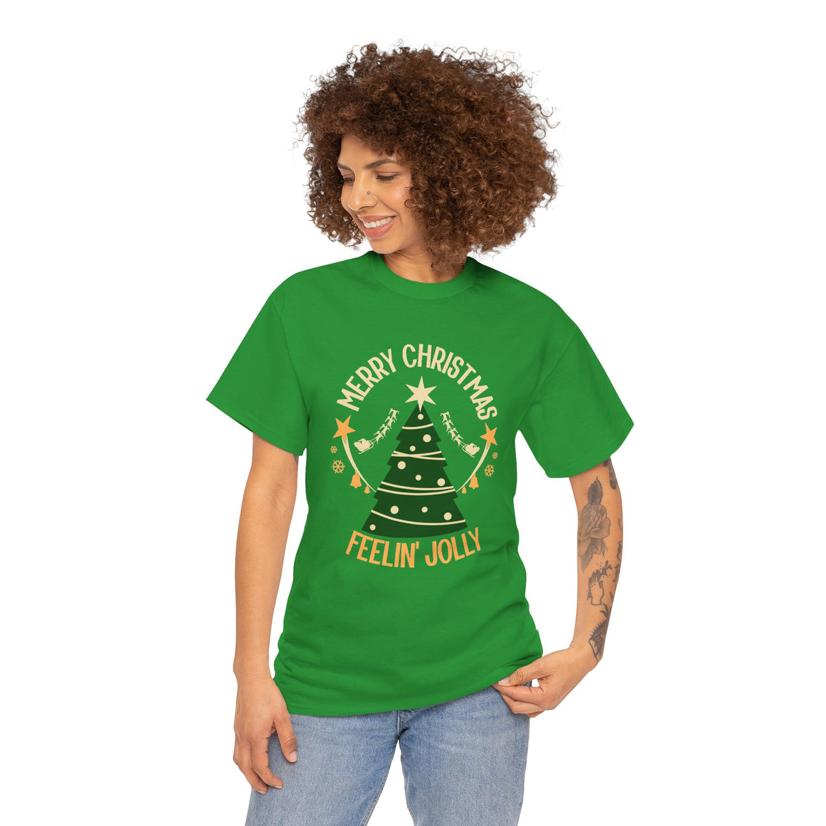 Feelin Jolly Christmas Shirt, Retro Christmas Tree Tee, Merry Christmas Graphic T-Shirt, Vintage Holiday Gift