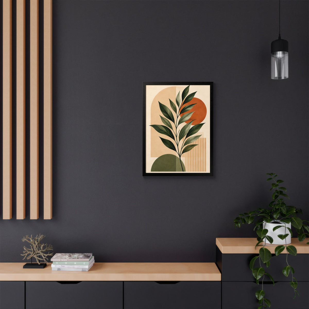 Minimalist Botanical Framed Wall Art, Olive Green Terracotta Print, Modern Boho Home Decor, Neutral Wall Art