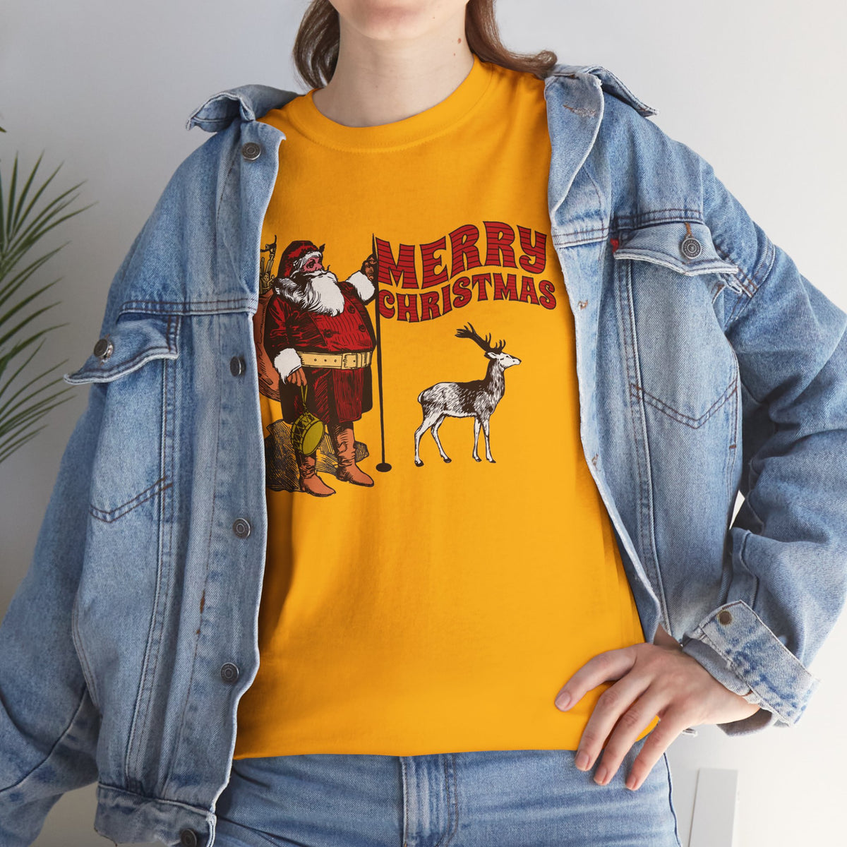 Vintage Santa Christmas Shirt, Retro Santa and Reindeer Tee, Old Fashioned Christmas Graphic T-Shirt, Nostalgic Holiday Gift