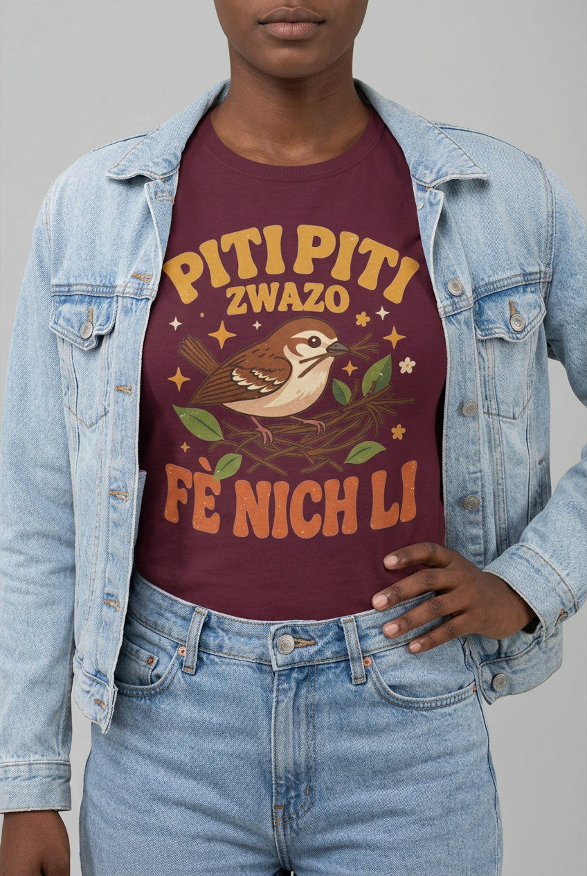Piti Piti Zwazo Fè Nich Li – Haitian Creole Graphic T-Shirt
