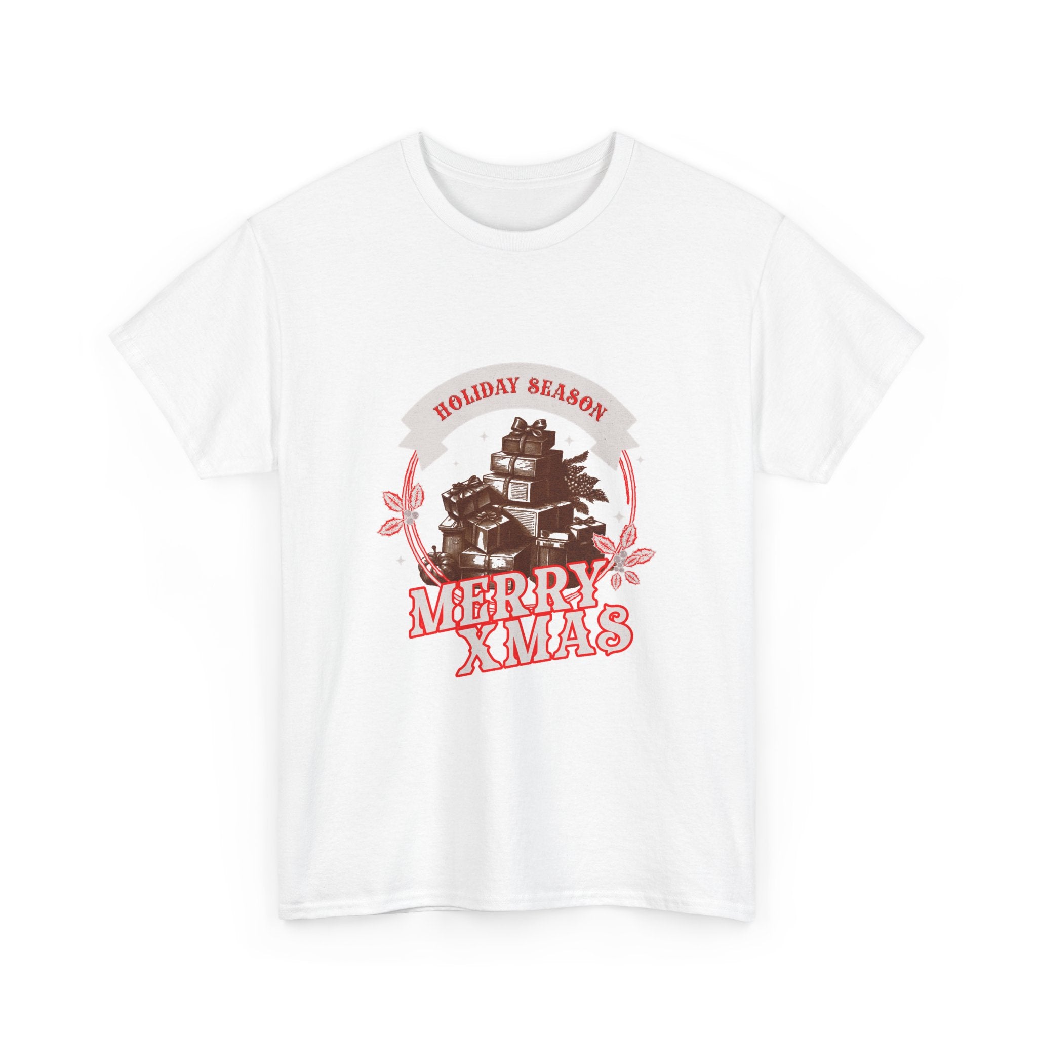 Merry Xmas Holiday Season T-Shirt — Vintage Christmas Gift Stack Graphic Tee
