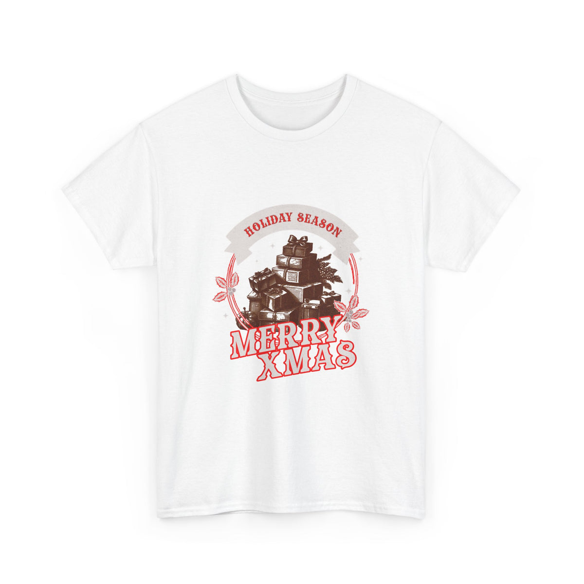 Merry Xmas Holiday Season T-Shirt — Vintage Christmas Gift Stack Graphic Tee