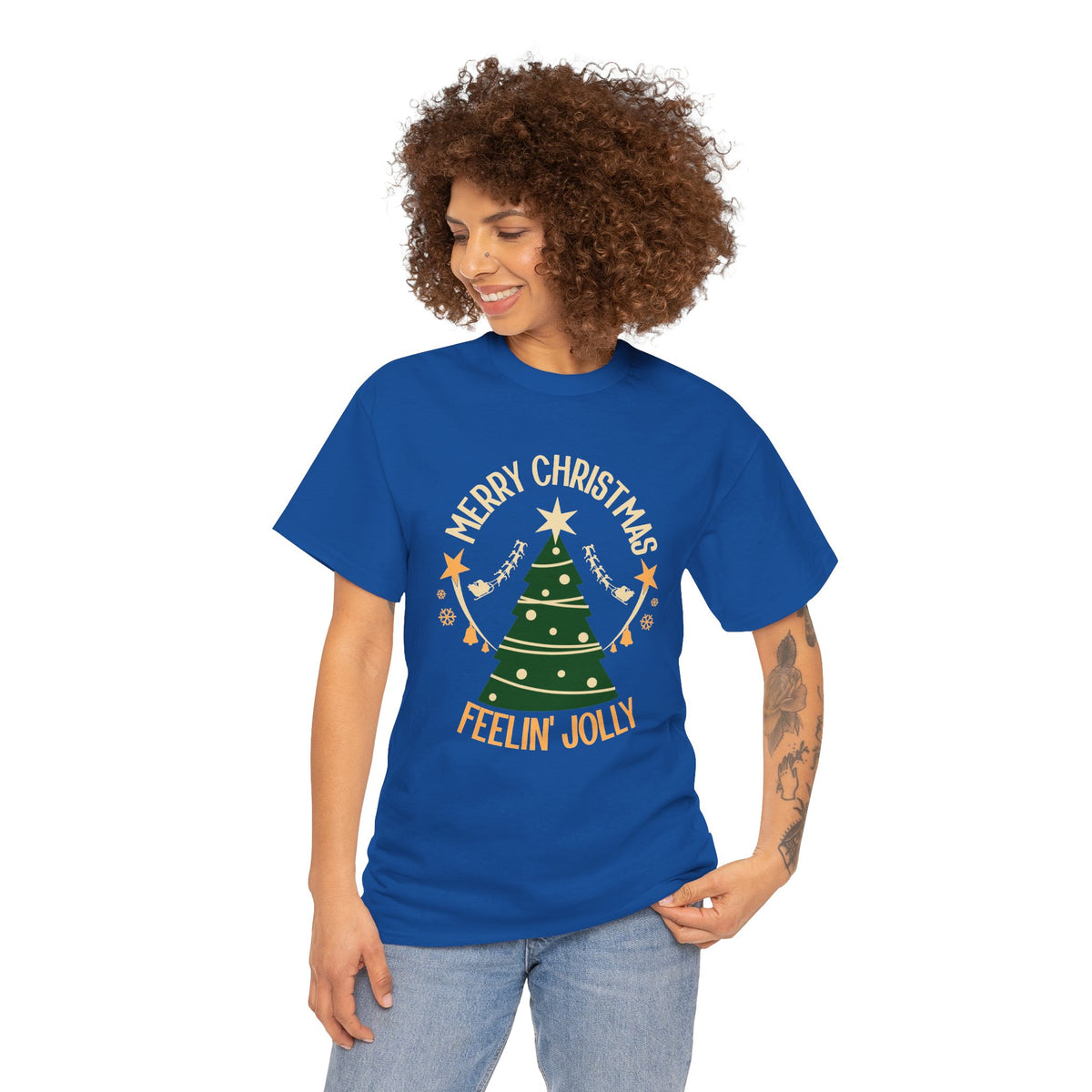 Feelin Jolly Christmas Shirt, Retro Christmas Tree Tee, Merry Christmas Graphic T-Shirt, Vintage Holiday Gift