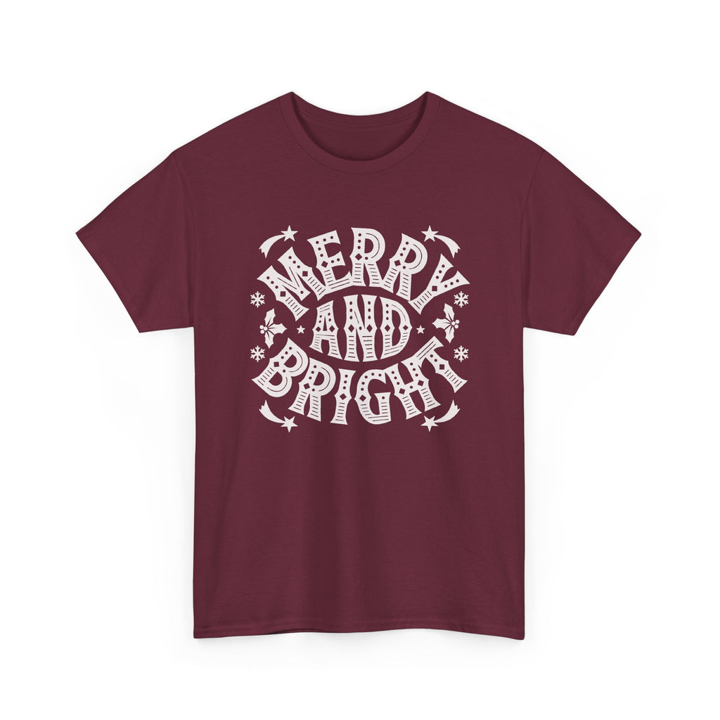 Merry and Bright Christmas Shirt, Retro Christmas Graphic Tee, Vintage Holiday T-Shirt, Minimalist Xmas Gift