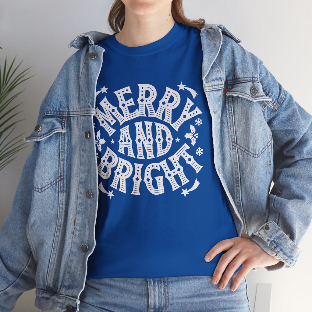 Merry and Bright Christmas Shirt, Retro Christmas Graphic Tee, Vintage Holiday T-Shirt, Minimalist Xmas Gift
