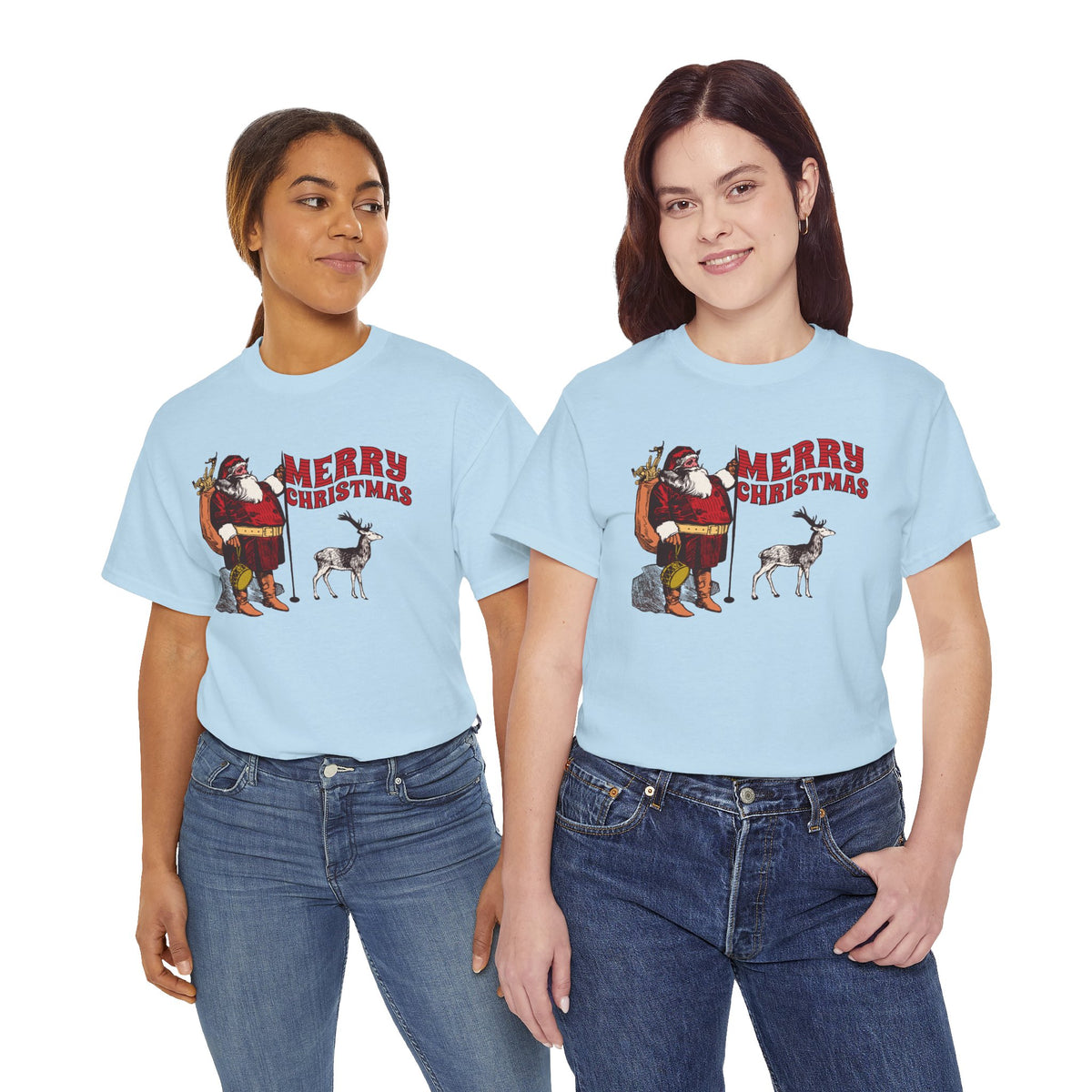 Vintage Santa Christmas Shirt, Retro Santa and Reindeer Tee, Old Fashioned Christmas Graphic T-Shirt, Nostalgic Holiday Gift