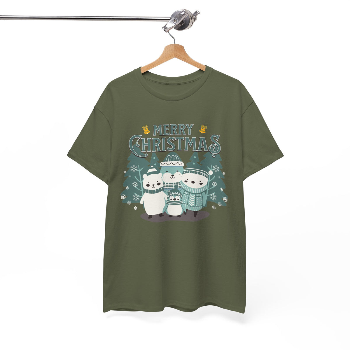 Cute Polar Bear Christmas Shirt, Merry Christmas Graphic Tee, Cozy Winter Animals T-Shirt, Penguin Holiday Gift