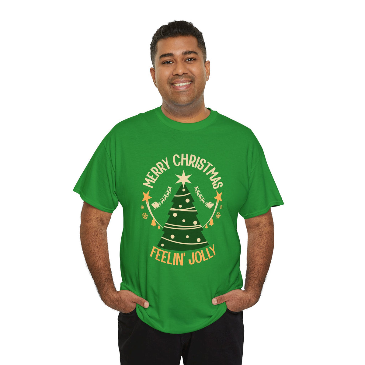 Feelin Jolly Christmas Shirt, Retro Christmas Tree Tee, Merry Christmas Graphic T-Shirt, Vintage Holiday Gift