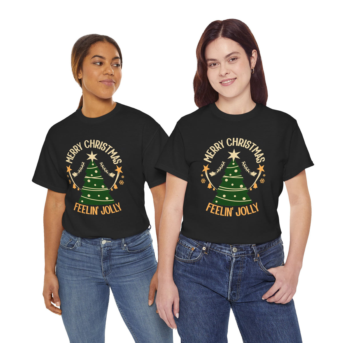 Feelin Jolly Christmas Shirt, Retro Christmas Tree Tee, Merry Christmas Graphic T-Shirt, Vintage Holiday Gift