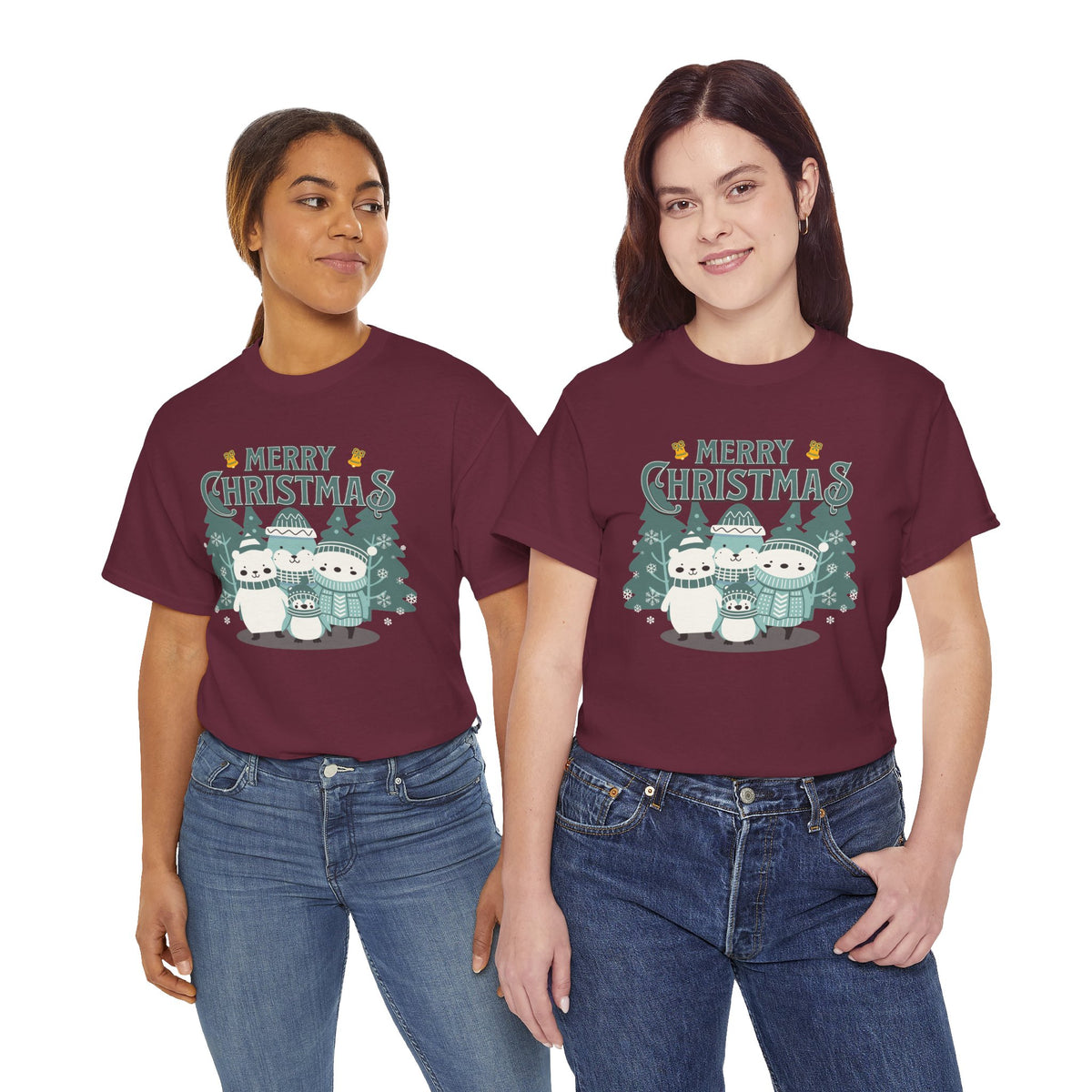 Cute Polar Bear Christmas Shirt, Merry Christmas Graphic Tee, Cozy Winter Animals T-Shirt, Penguin Holiday Gift