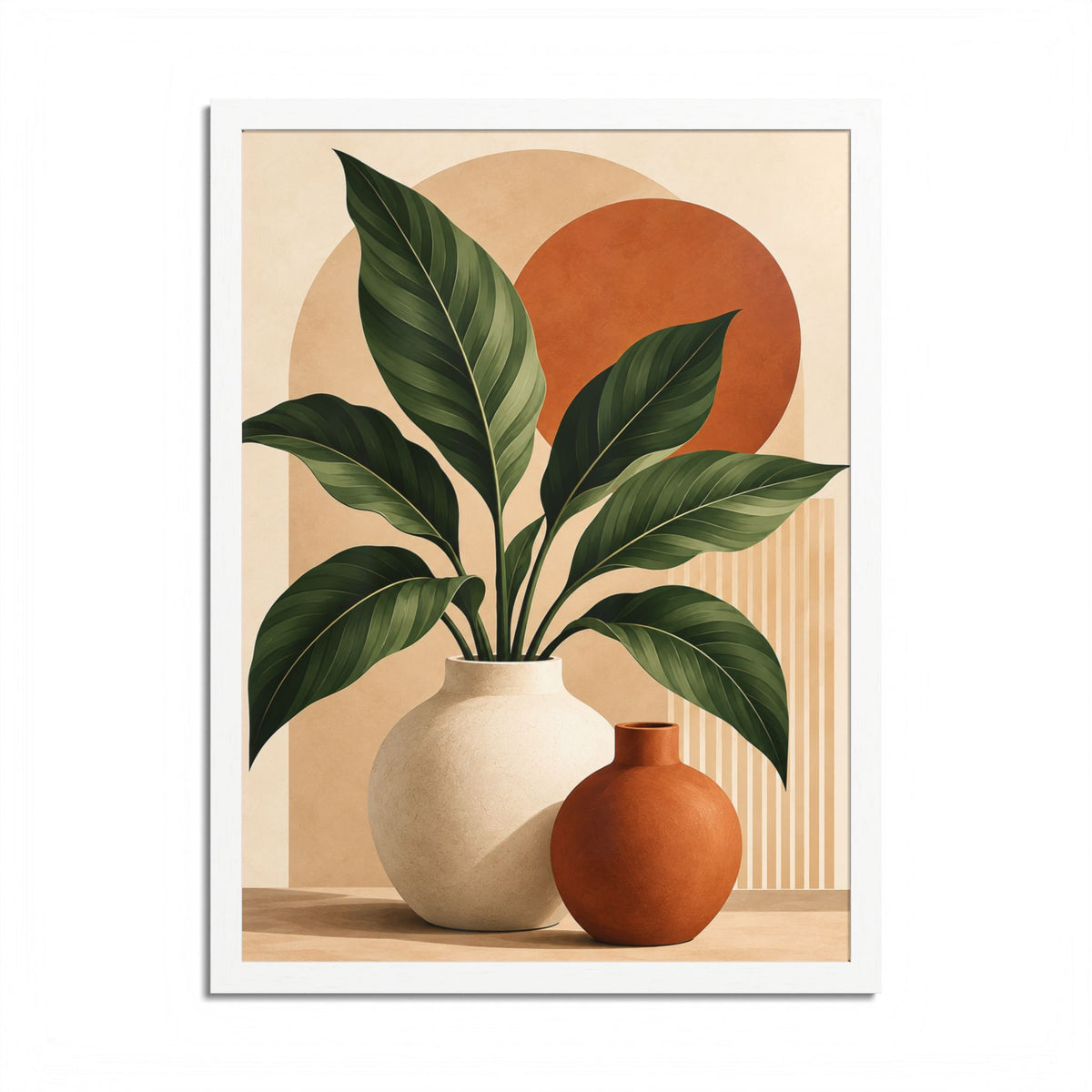 Botanical Framed Wall Art, Terracotta Boho Wall Decor, Olive Green Botanical Print, Neutral Living Room Art
