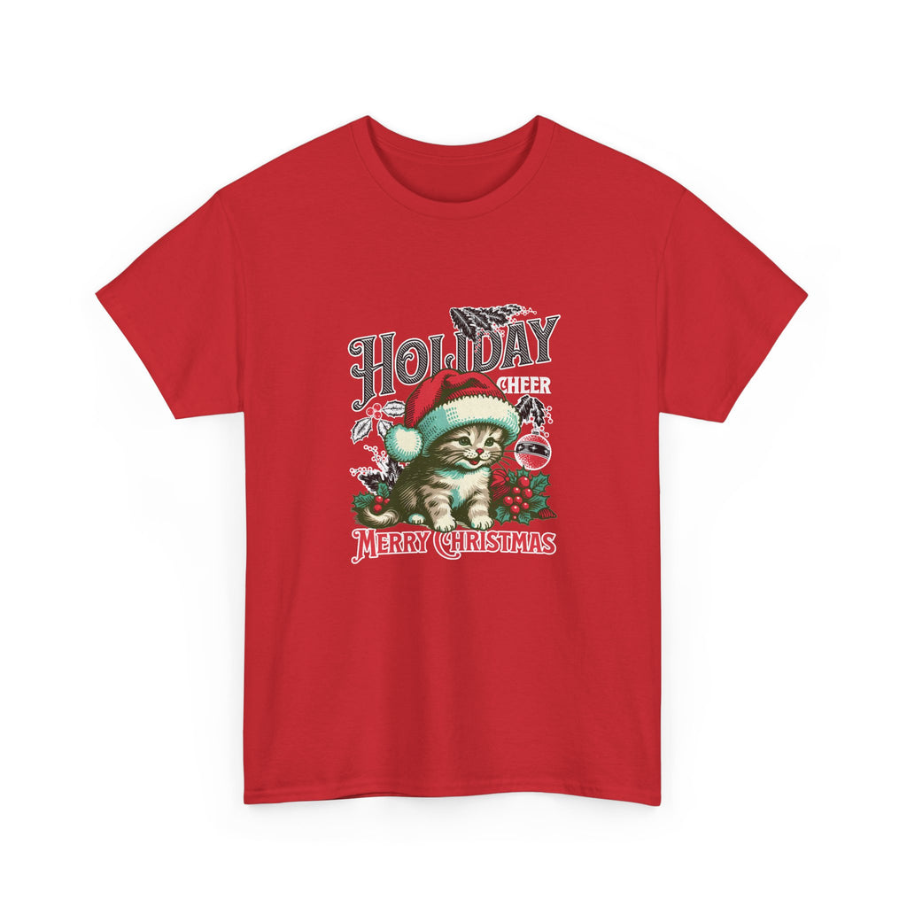 Vintage Christmas Kitten T-Shirt — Holiday Cheer Santa Cat Graphic Tee