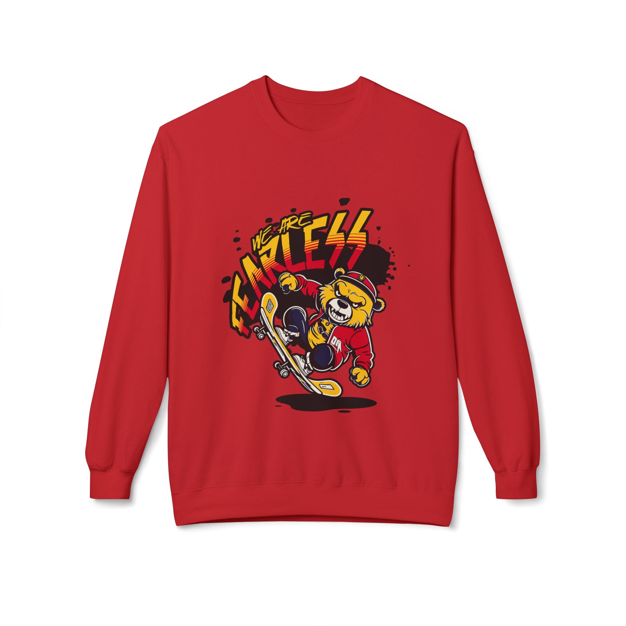 Fearless Skateboard Bear Crewneck Sweatshirt, Cozy Streetwear, Gifts for Skaters, Unisex Fall Fashion, Edgy Graphic Sweatshirt