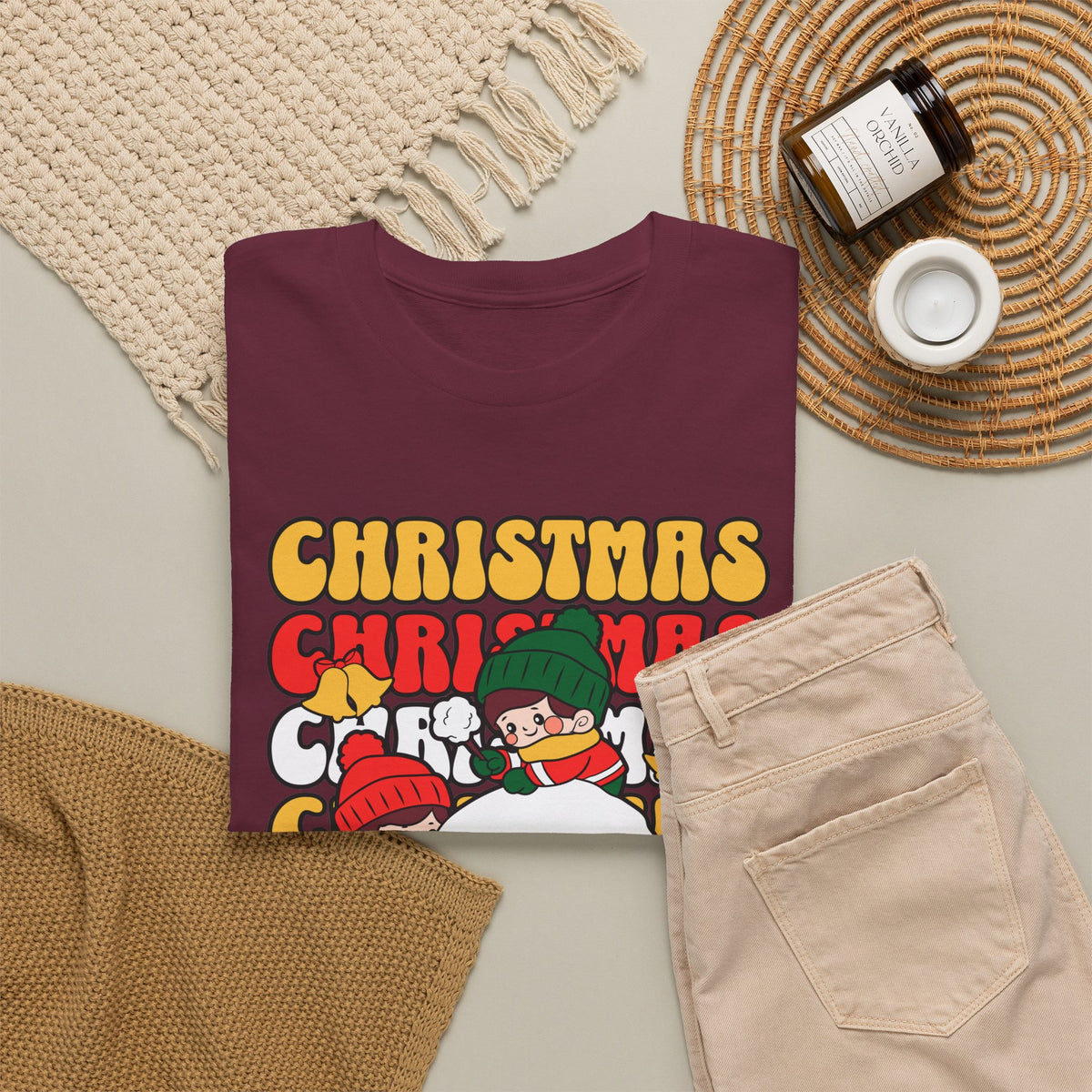 Cute Christmas Shirt, Retro Merry Christmas Graphic Tee, Kids Playing in Snow T-Shirt, Cozy Holiday Gift