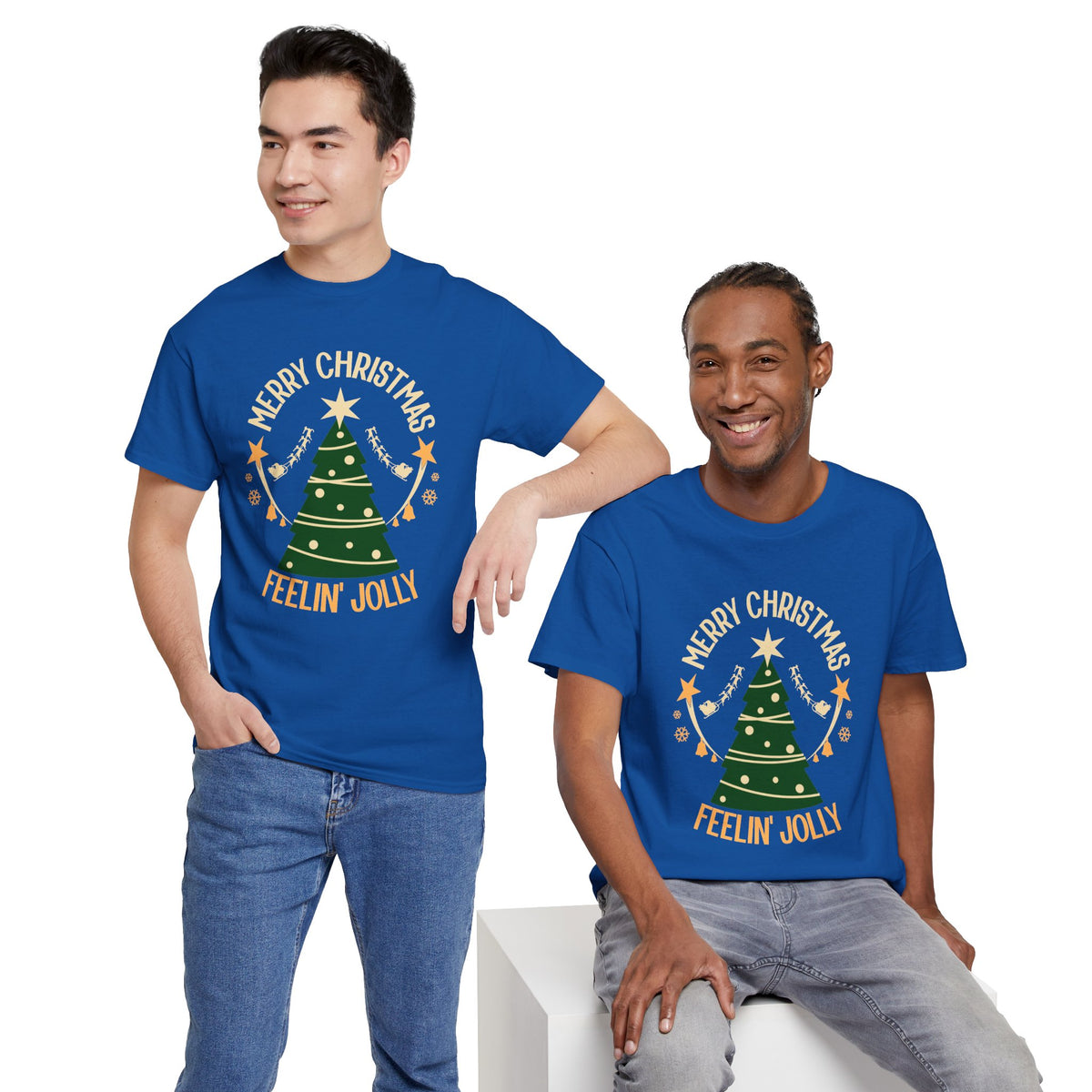 Feelin Jolly Christmas Shirt, Retro Christmas Tree Tee, Merry Christmas Graphic T-Shirt, Vintage Holiday Gift