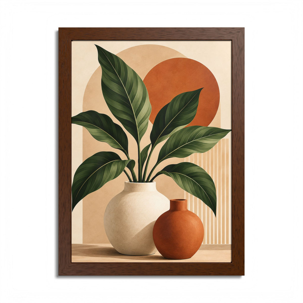 Botanical Framed Wall Art, Terracotta Boho Wall Decor, Olive Green Botanical Print, Neutral Living Room Art