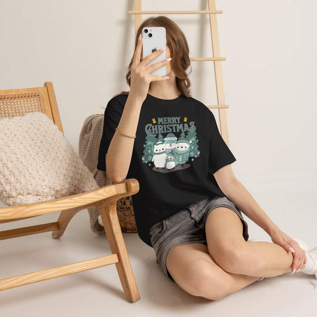 Cute Polar Bear Christmas Shirt, Merry Christmas Graphic Tee, Cozy Winter Animals T-Shirt, Penguin Holiday Gift