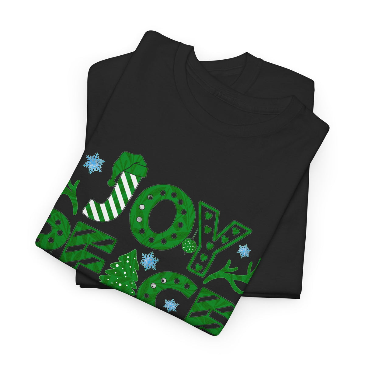 Joy Peace Love Christmas Shirt, Green Holiday Graphic Tee, Festive Christmas Typography T-Shirt, Positive Holiday Gift