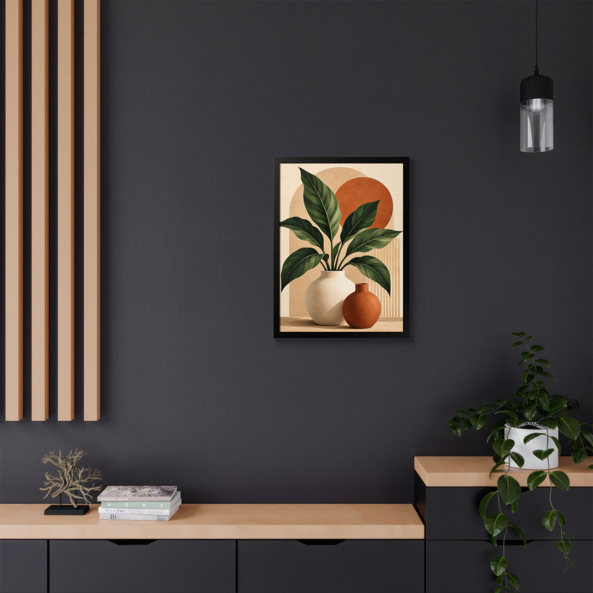 Botanical Framed Wall Art, Terracotta Boho Wall Decor, Olive Green Botanical Print, Neutral Living Room Art