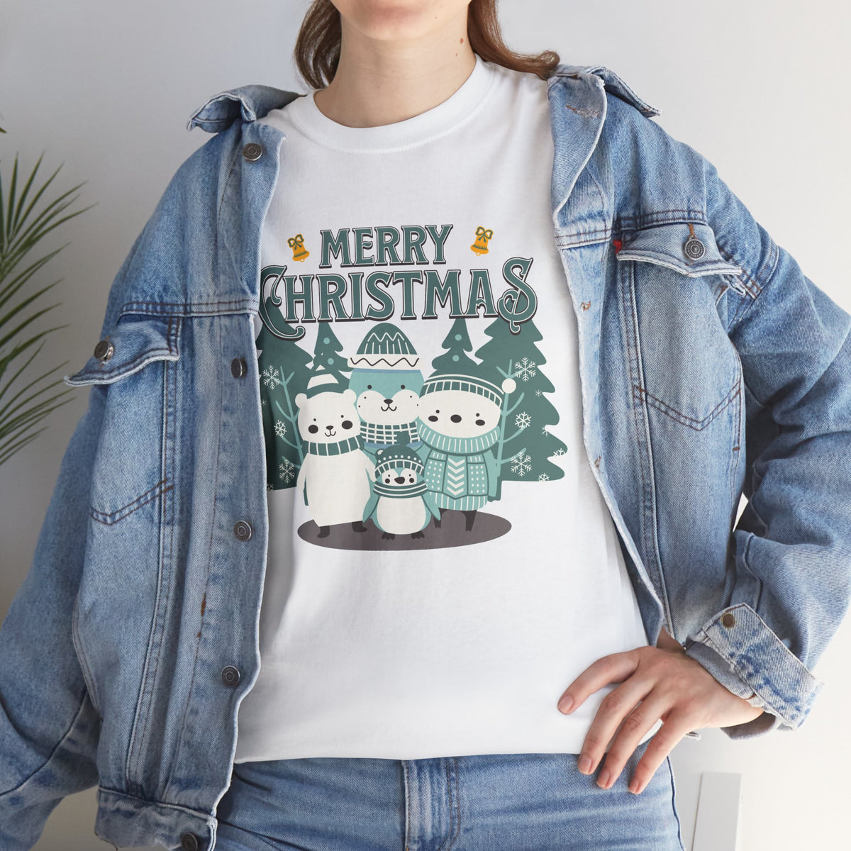 Cute Polar Bear Christmas Shirt, Merry Christmas Graphic Tee, Cozy Winter Animals T-Shirt, Penguin Holiday Gift
