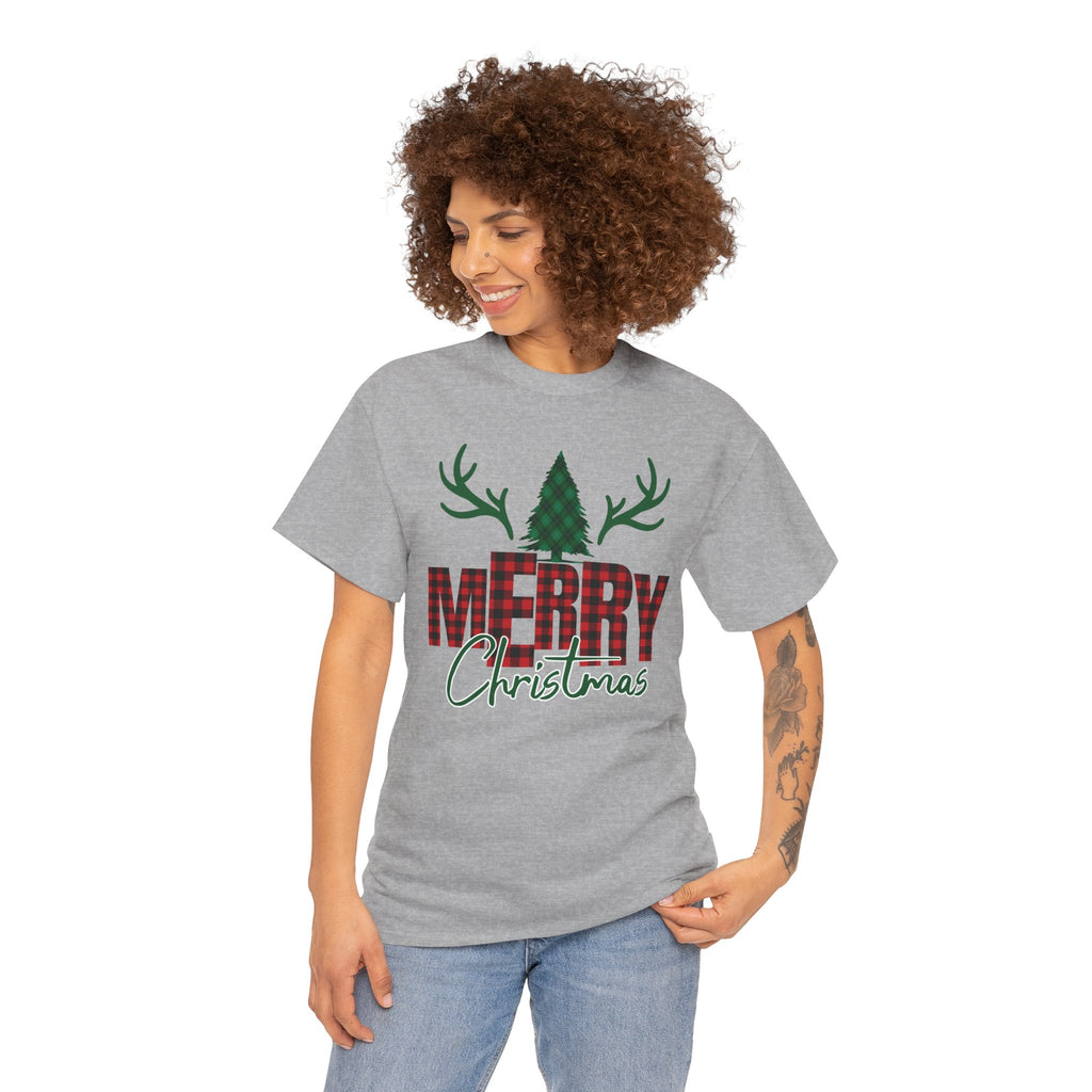 Buffalo Plaid Christmas Shirt, Merry Christmas Graphic Tee, Rustic Farmhouse Holiday T-Shirt, Red Plaid Xmas Gift