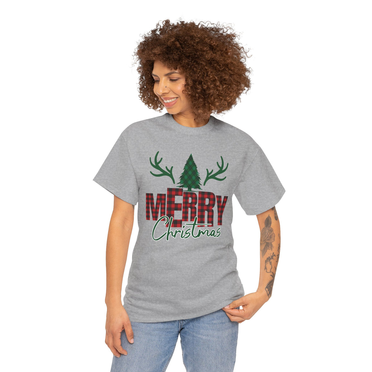 Buffalo Plaid Christmas Shirt, Merry Christmas Graphic Tee, Rustic Farmhouse Holiday T-Shirt, Red Plaid Xmas Gift