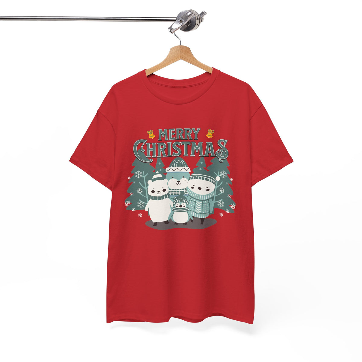 Cute Polar Bear Christmas Shirt, Merry Christmas Graphic Tee, Cozy Winter Animals T-Shirt, Penguin Holiday Gift