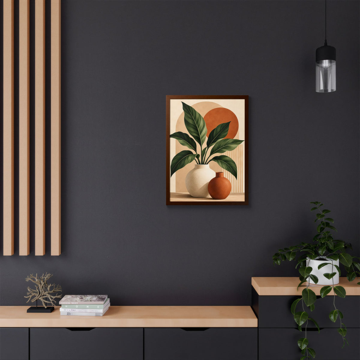 Botanical Framed Wall Art, Terracotta Boho Wall Decor, Olive Green Botanical Print, Neutral Living Room Art
