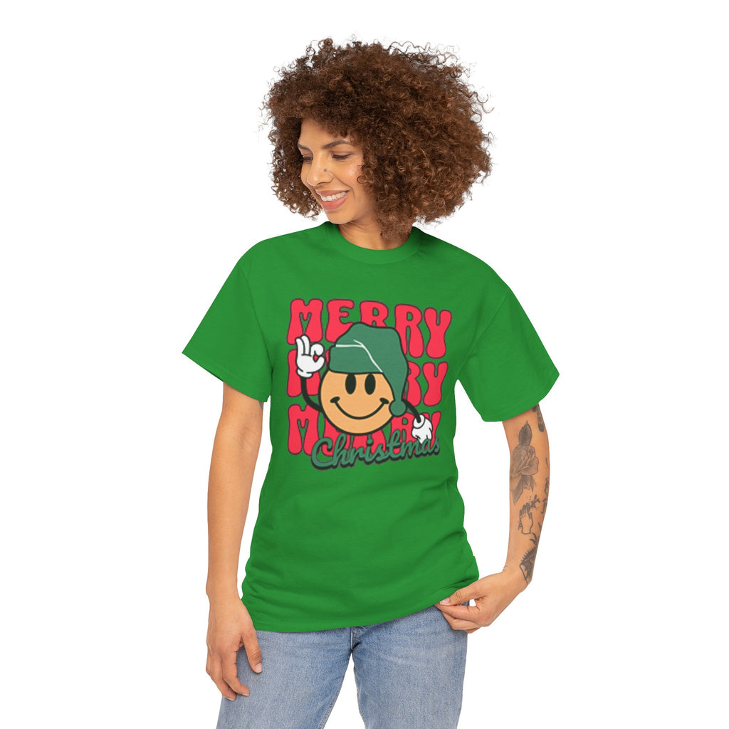 Groovy Christmas Shirt, Retro Smiley Face Christmas Tee, Cute Merry Xmas Graphic T-Shirt, Trendy Holiday Gift