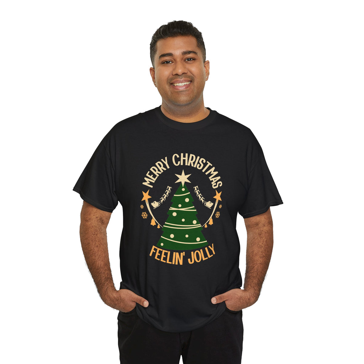 Feelin Jolly Christmas Shirt, Retro Christmas Tree Tee, Merry Christmas Graphic T-Shirt, Vintage Holiday Gift