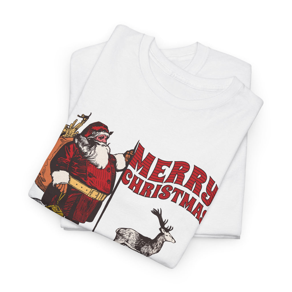 Vintage Santa Christmas Shirt, Retro Santa and Reindeer Tee, Old Fashioned Christmas Graphic T-Shirt, Nostalgic Holiday Gift