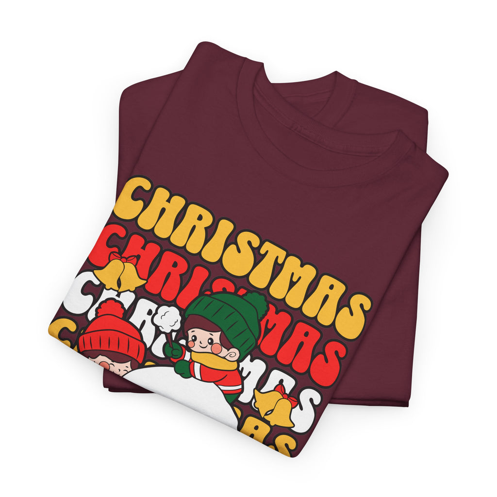 Cute Christmas Shirt, Retro Merry Christmas Graphic Tee, Kids Playing in Snow T-Shirt, Cozy Holiday Gift