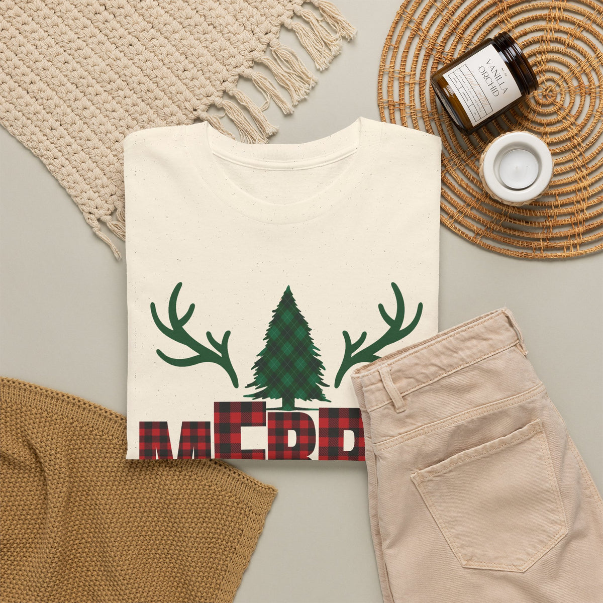 Buffalo Plaid Christmas Shirt, Merry Christmas Graphic Tee, Rustic Farmhouse Holiday T-Shirt, Red Plaid Xmas Gift