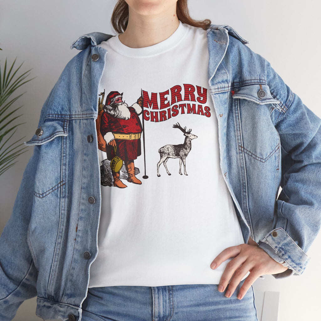 Vintage Santa Christmas Shirt, Retro Santa and Reindeer Tee, Old Fashioned Christmas Graphic T-Shirt, Nostalgic Holiday Gift