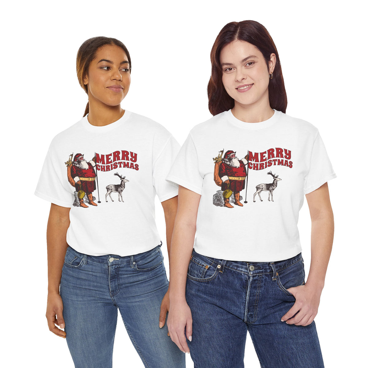 Vintage Santa Christmas Shirt, Retro Santa and Reindeer Tee, Old Fashioned Christmas Graphic T-Shirt, Nostalgic Holiday Gift