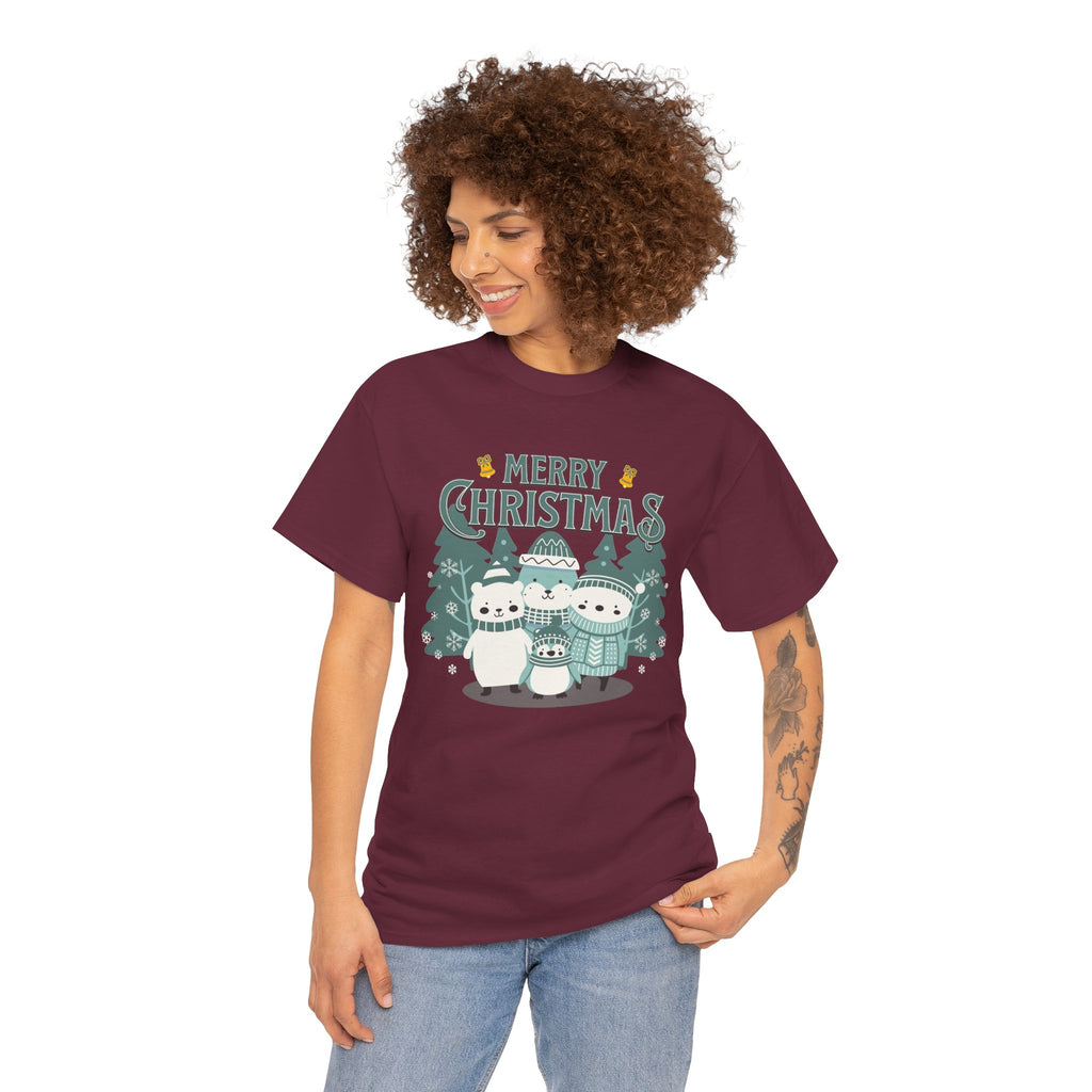 Cute Polar Bear Christmas Shirt, Merry Christmas Graphic Tee, Cozy Winter Animals T-Shirt, Penguin Holiday Gift