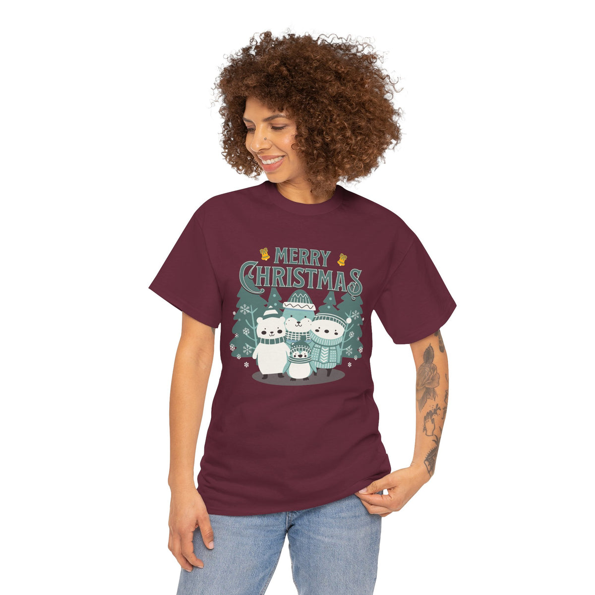 Cute Polar Bear Christmas Shirt, Merry Christmas Graphic Tee, Cozy Winter Animals T-Shirt, Penguin Holiday Gift