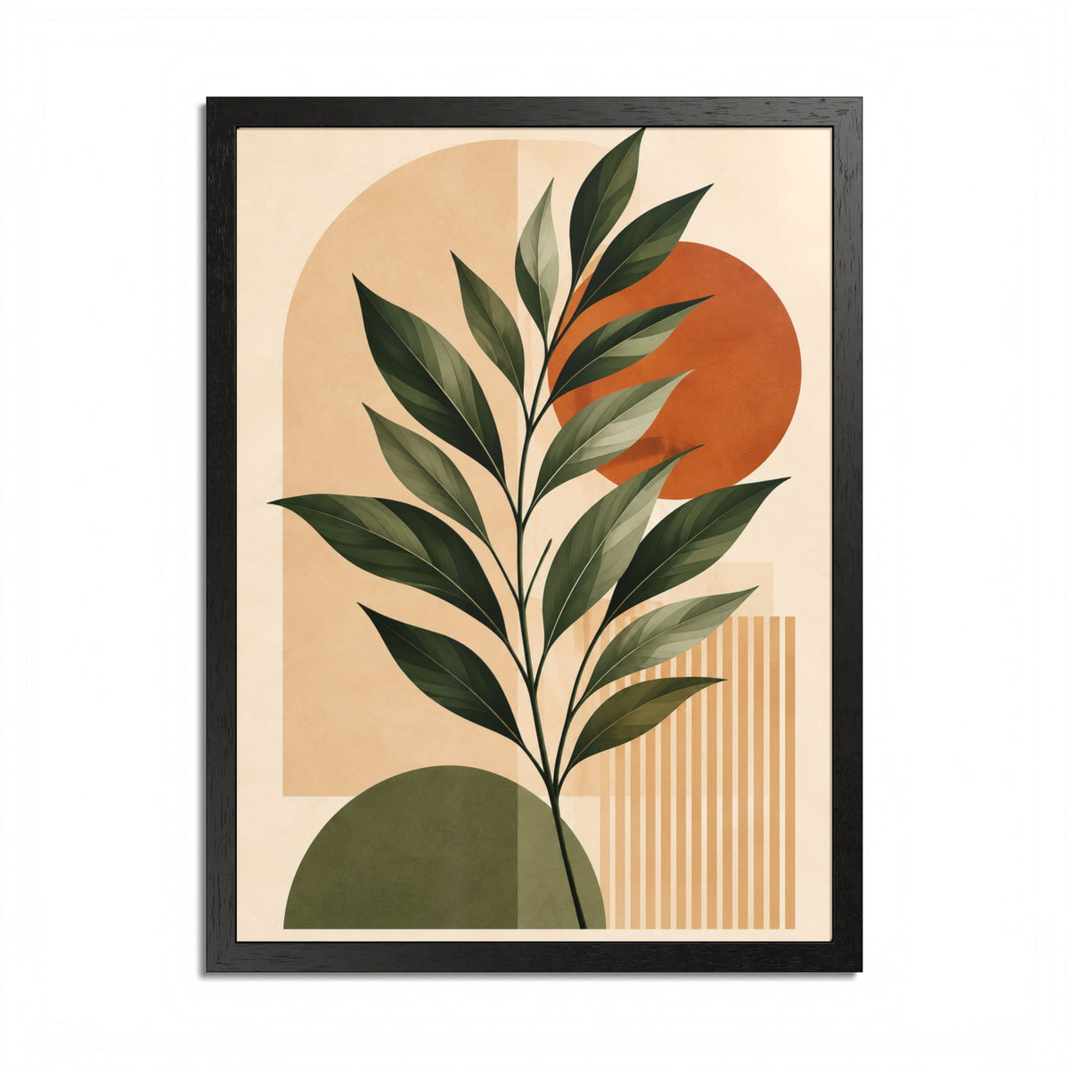 Minimalist Botanical Framed Wall Art, Olive Green Terracotta Print, Modern Boho Home Decor, Neutral Wall Art