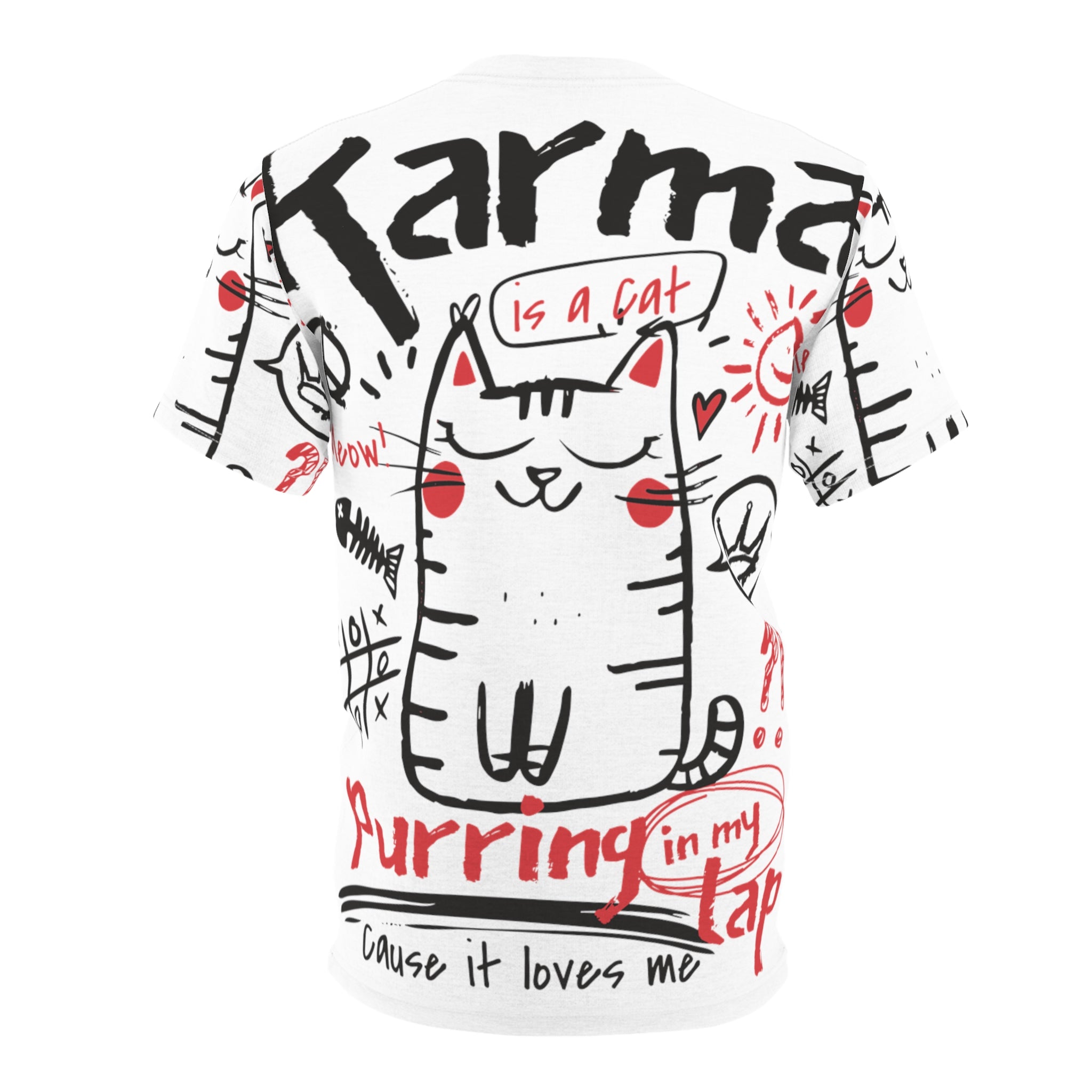 White KARMA IS  A CAT - T-Shirt