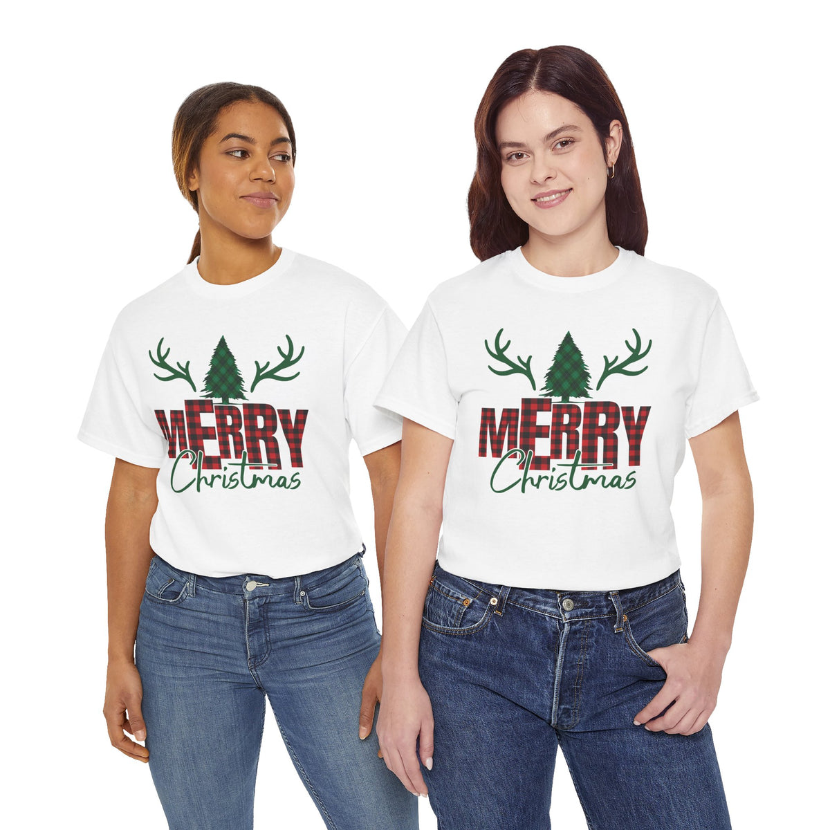 Buffalo Plaid Christmas Shirt, Merry Christmas Graphic Tee, Rustic Farmhouse Holiday T-Shirt, Red Plaid Xmas Gift