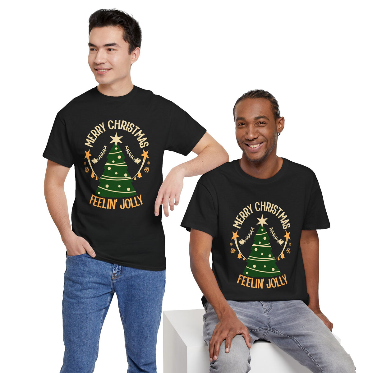 Feelin Jolly Christmas Shirt, Retro Christmas Tree Tee, Merry Christmas Graphic T-Shirt, Vintage Holiday Gift
