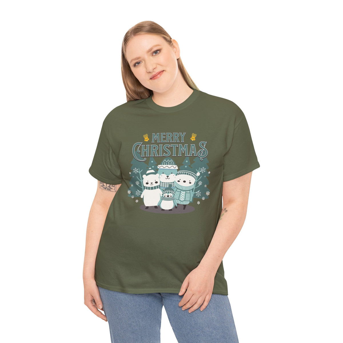 Cute Polar Bear Christmas Shirt, Merry Christmas Graphic Tee, Cozy Winter Animals T-Shirt, Penguin Holiday Gift