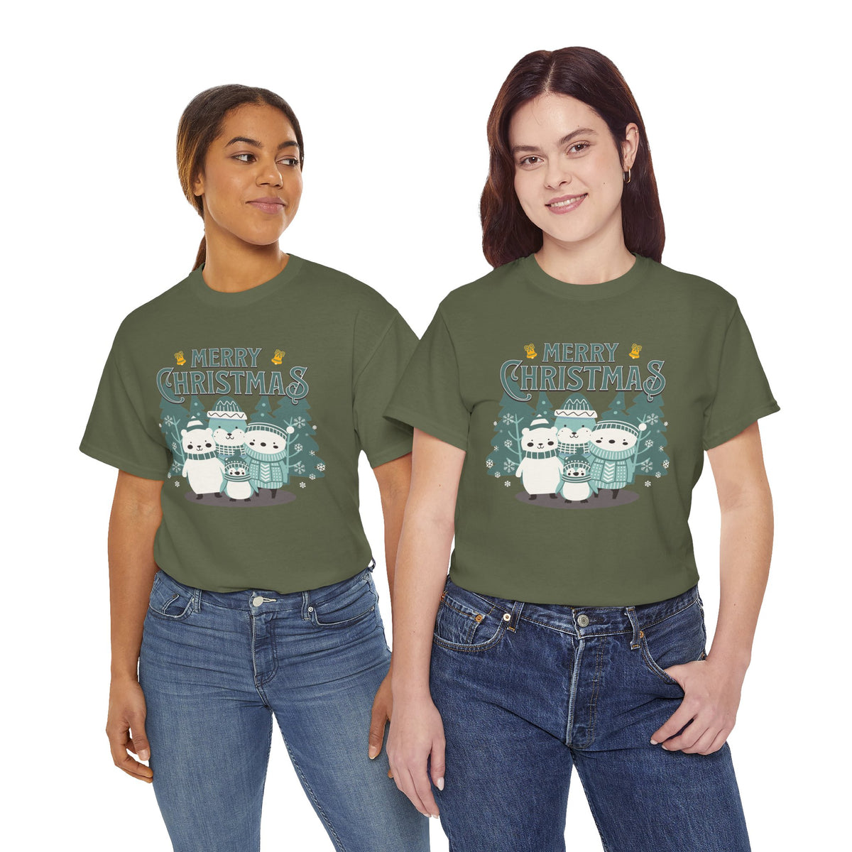 Cute Polar Bear Christmas Shirt, Merry Christmas Graphic Tee, Cozy Winter Animals T-Shirt, Penguin Holiday Gift