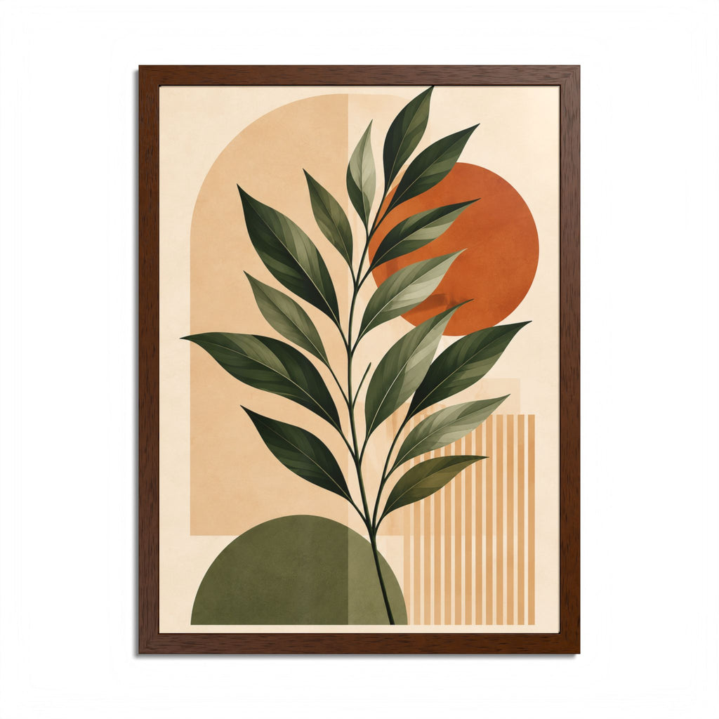 Minimalist Botanical Framed Wall Art, Olive Green Terracotta Print, Modern Boho Home Decor, Neutral Wall Art