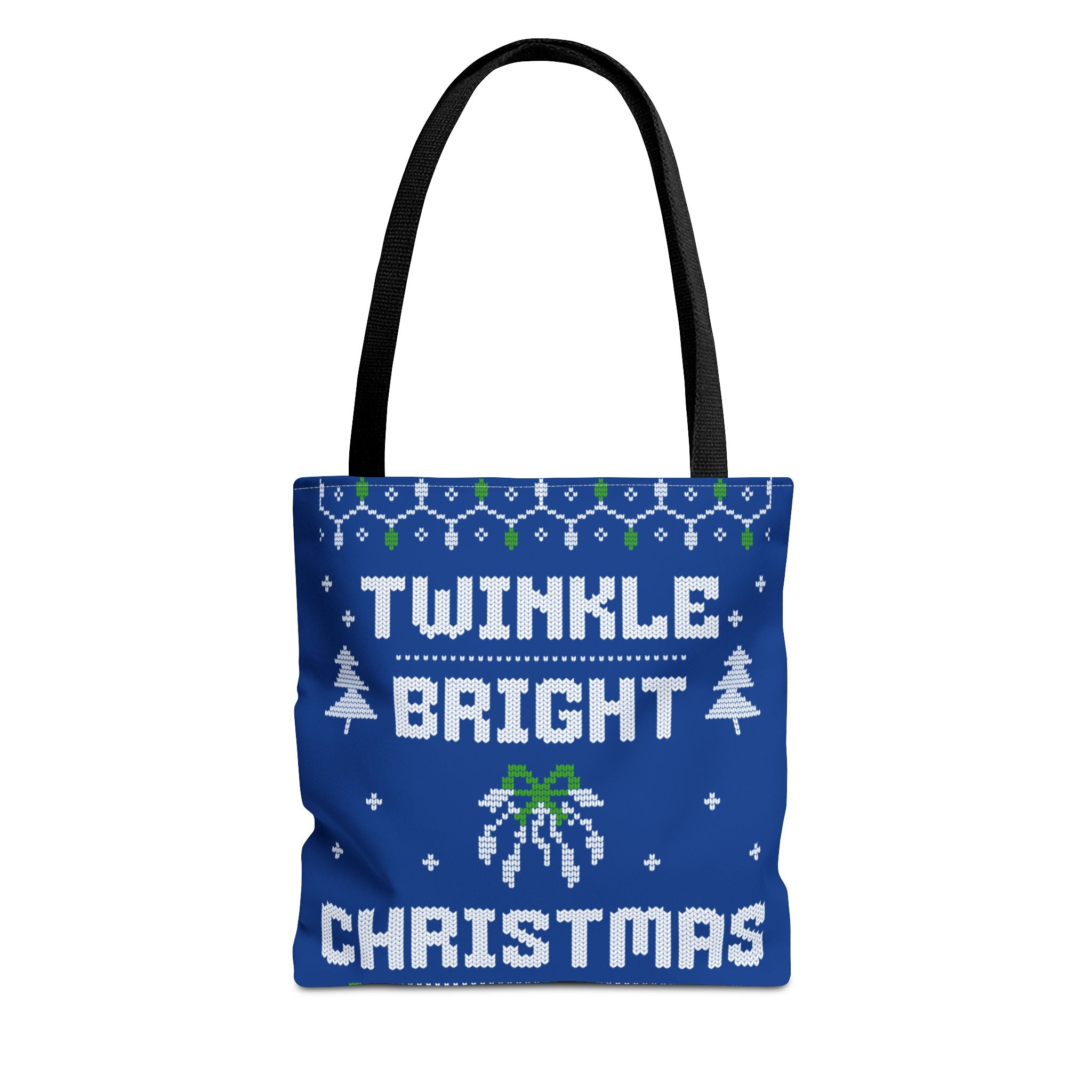 Blue Christmas Tote Bag, Holiday Shopping Bag, Festive Gift Bag, Twinkle Bright Designs, Eco-Friendly Christmas Decor
