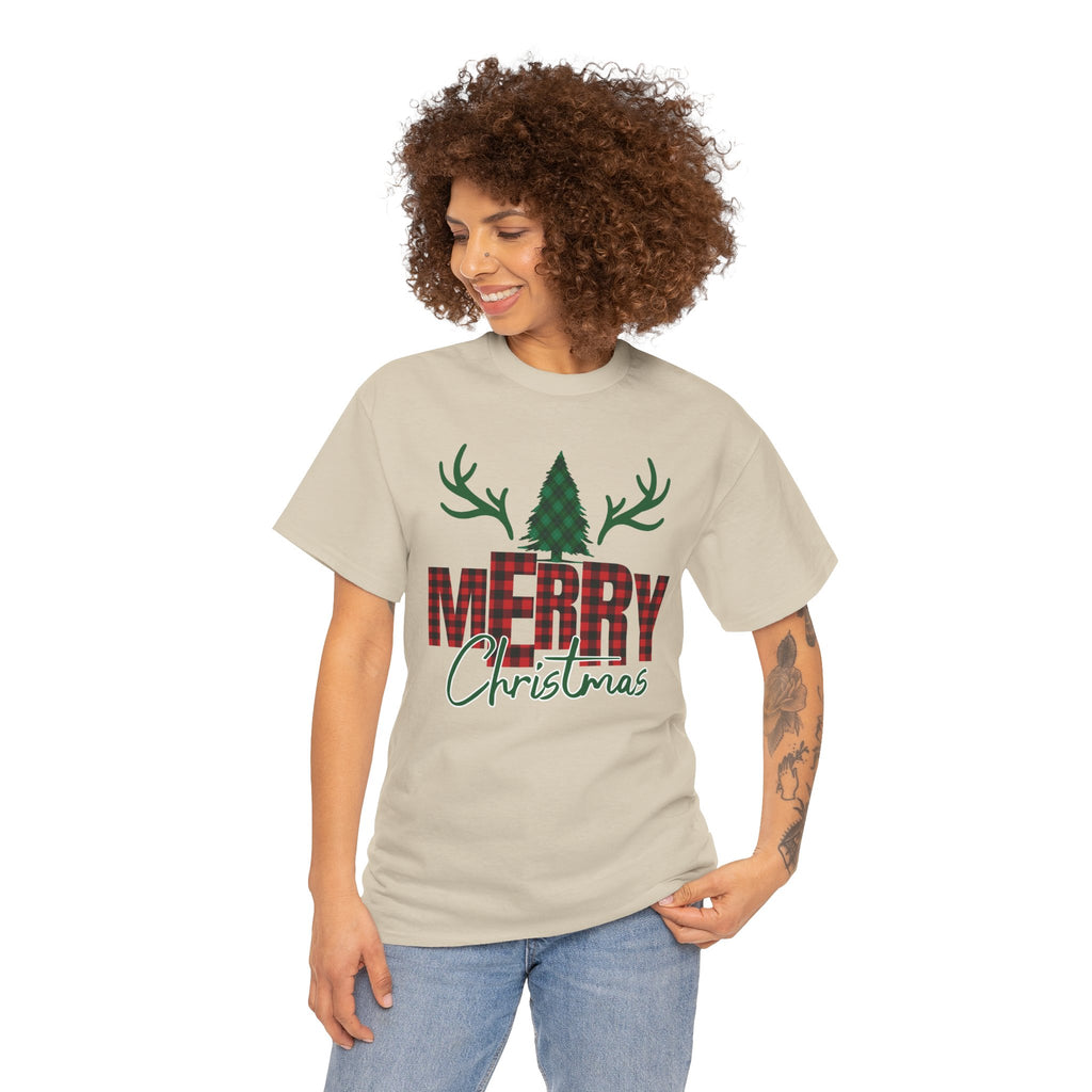 Buffalo Plaid Christmas Shirt, Merry Christmas Graphic Tee, Rustic Farmhouse Holiday T-Shirt, Red Plaid Xmas Gift