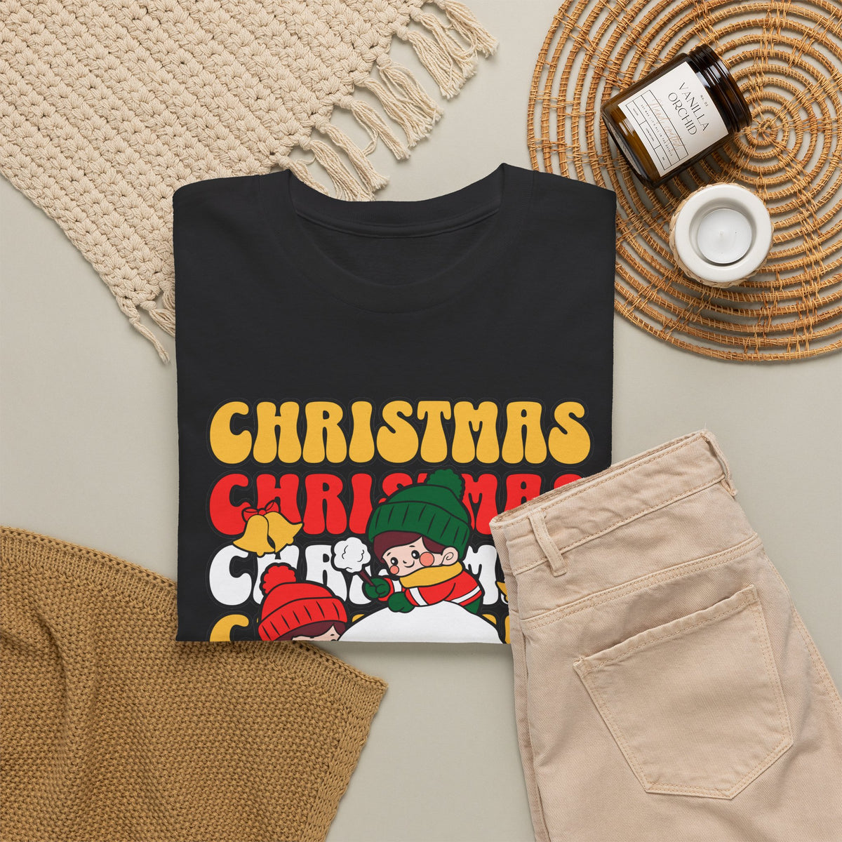 Cute Christmas Shirt, Retro Merry Christmas Graphic Tee, Kids Playing in Snow T-Shirt, Cozy Holiday Gift