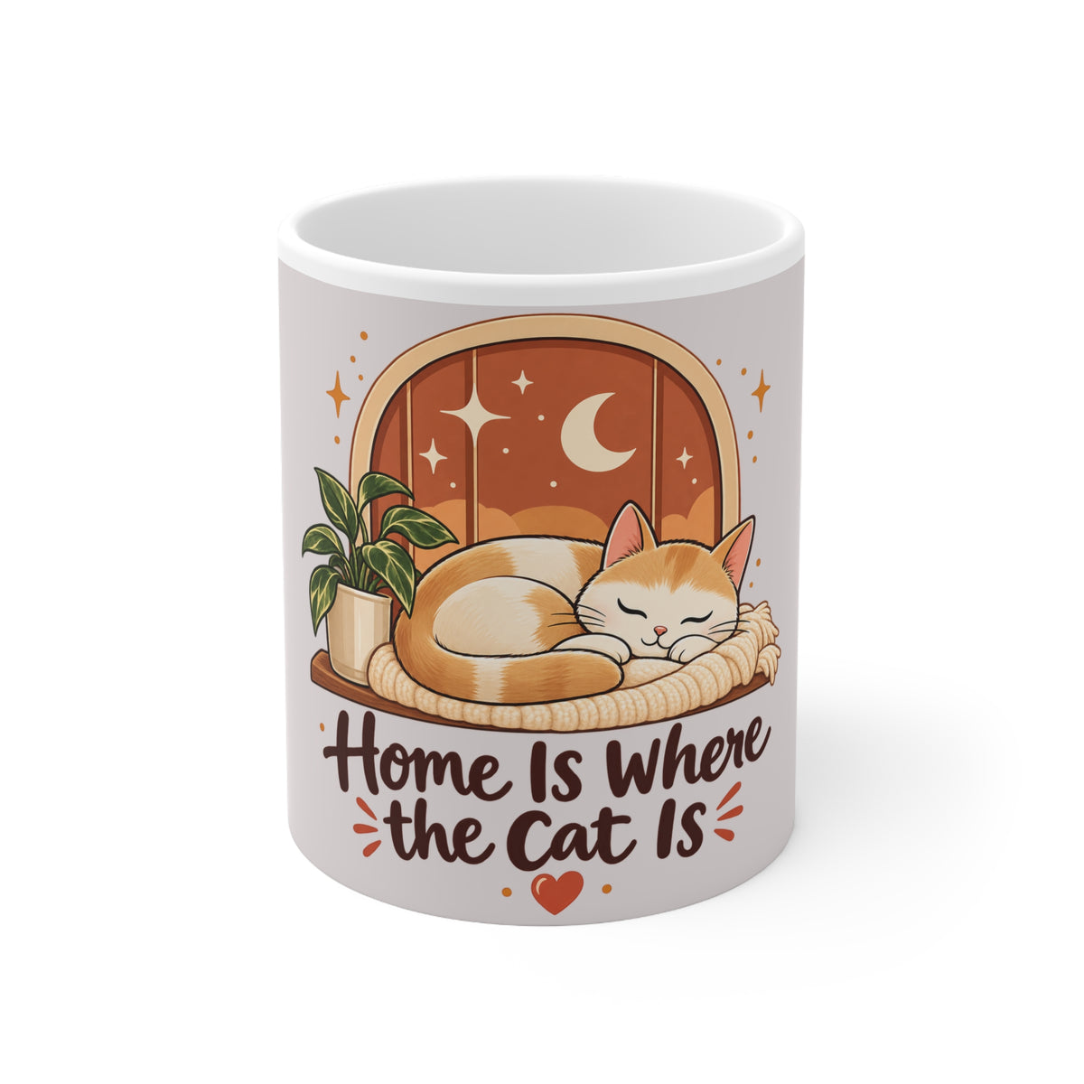 Cat Lover Mug, Home Is Where the Cat Is Coffee Cup, Cute Sleeping Cat Gift for Cat Mom