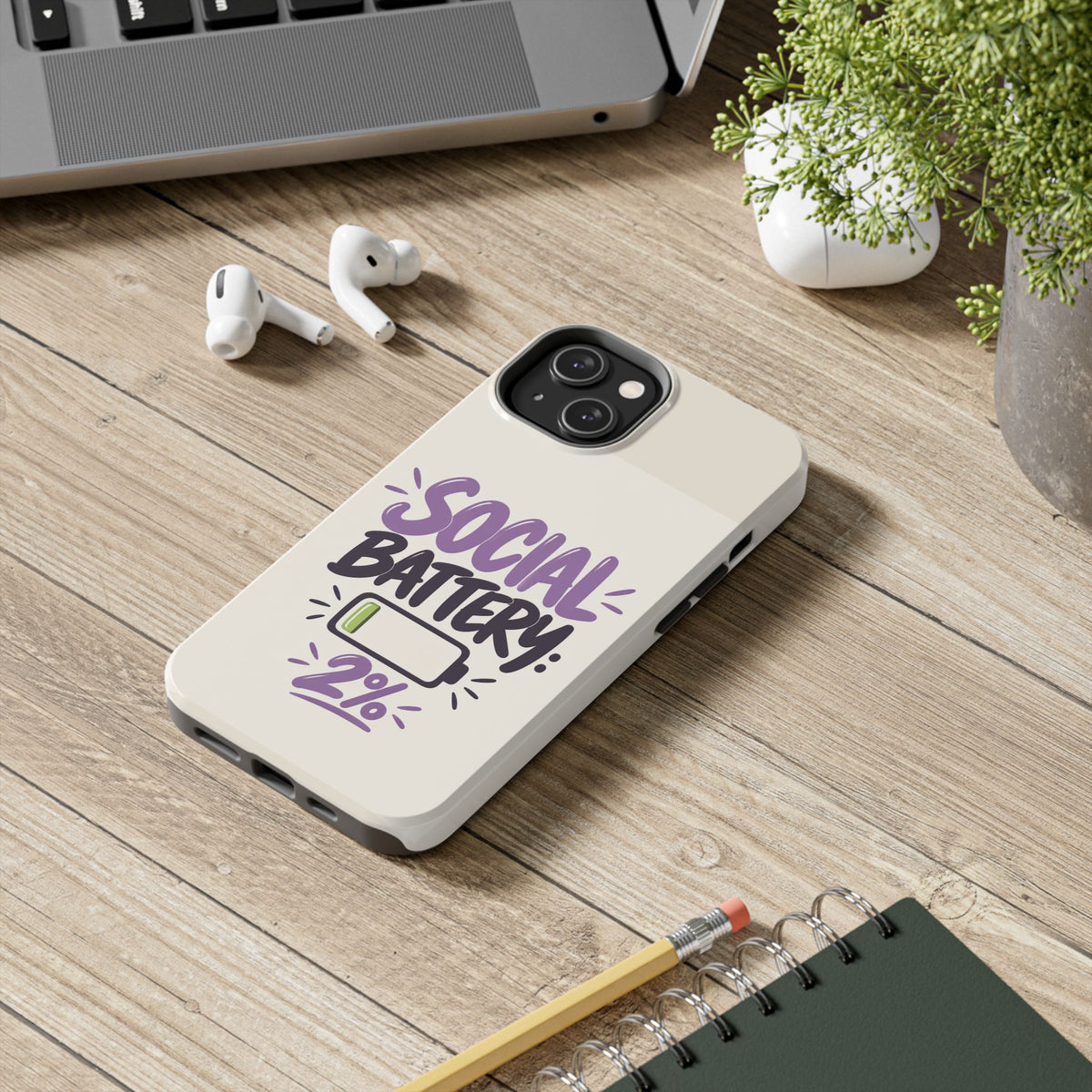 Social Battery: 2% — Funny Introvert Tough Phone Case